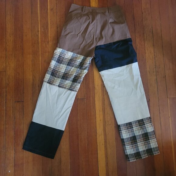 Light Patchwork Slacks Romwe - Plaid Tan Brown Size M - Picture 2 of 9